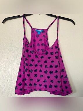 *BRAND NEW* L Amour Black Hearts Print Cropped Spaghetti Straps Purple Tank Top